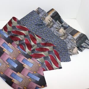 Lot of 5 Jimmy V 100% Silk Neckties 4” Wide Abstract Novelty Prints